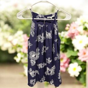 Violet & Claire Blue Sleeveless Blouse W/ Abstract White Floral Print Size S NWT